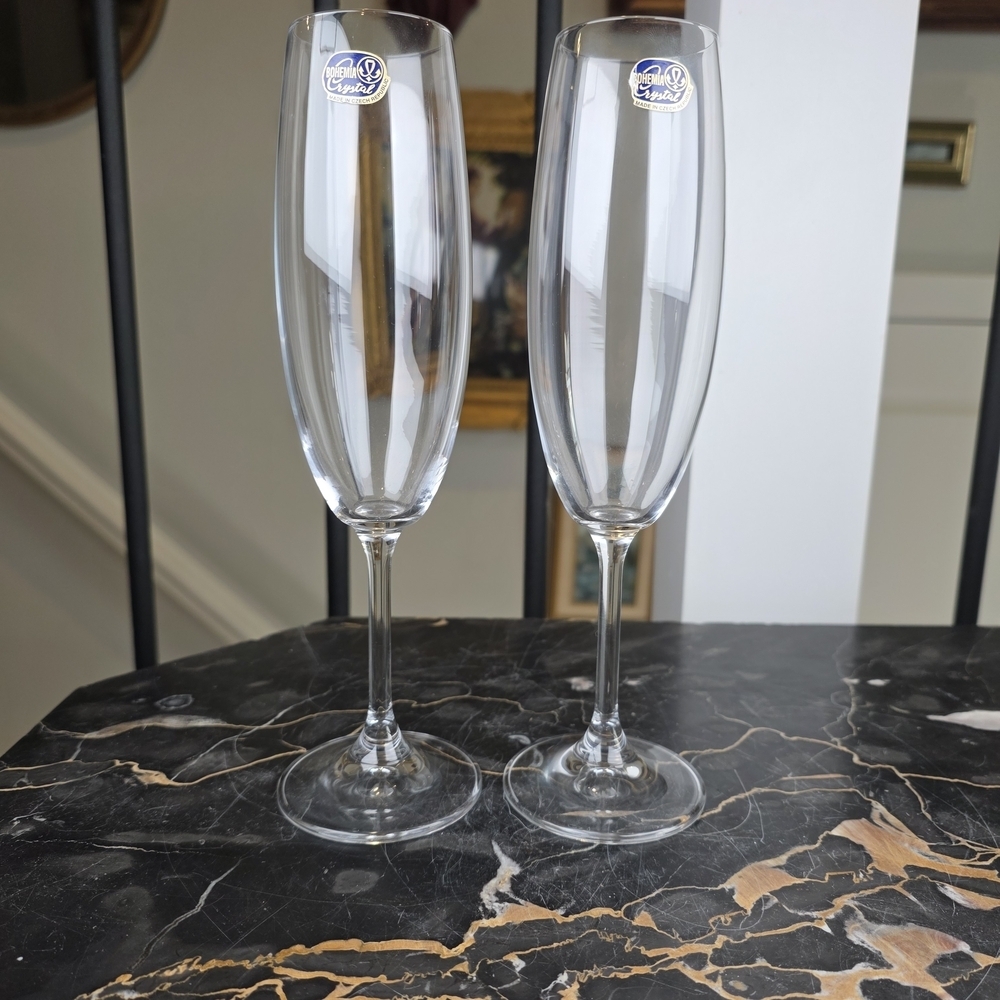 Bohemia Crystal Champagne Flutes 9" Czech Republic